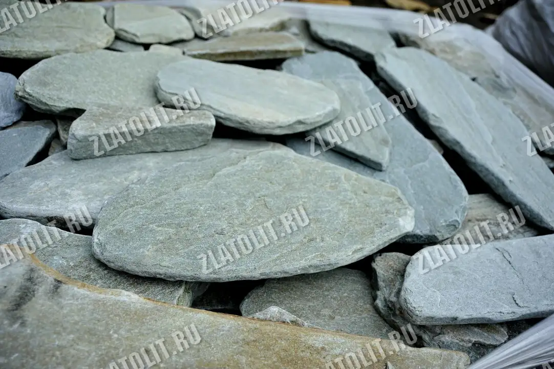 галтованный плитняк серо-зелёный златолит для мощения и облицовки в наличии от производителя